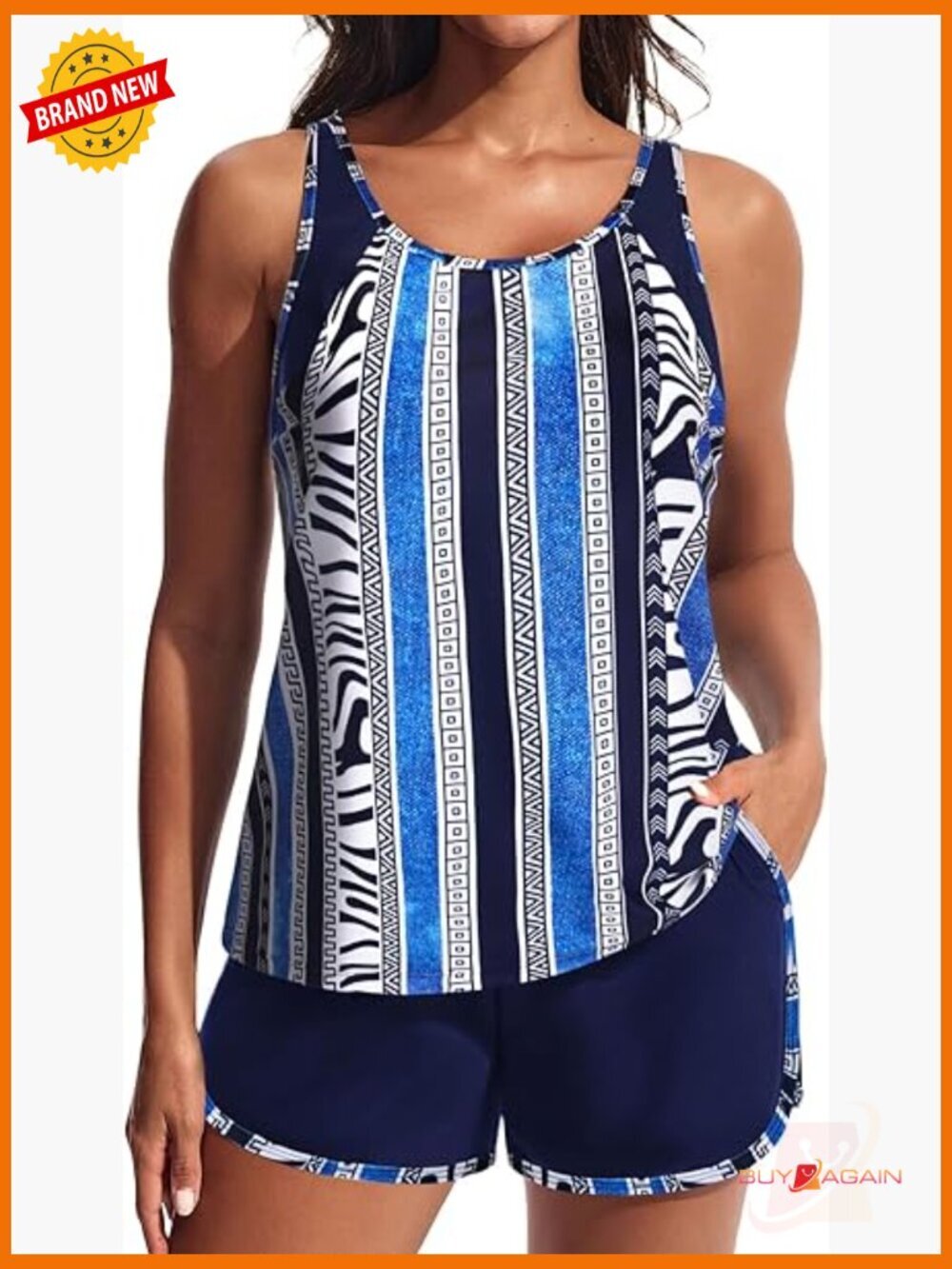 Tummy Control Tankini with Pockets Adjustable Straps Two Piece Swim Set Board